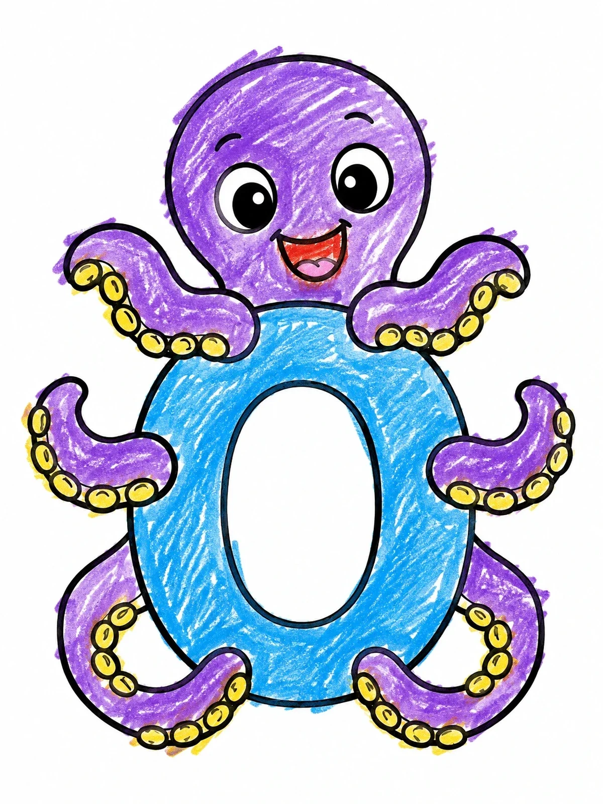 Colored example of the Cute Octopus Letter O coloring page