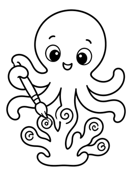 Free printable Cute Octopus Painting Coral Swirls coloring page