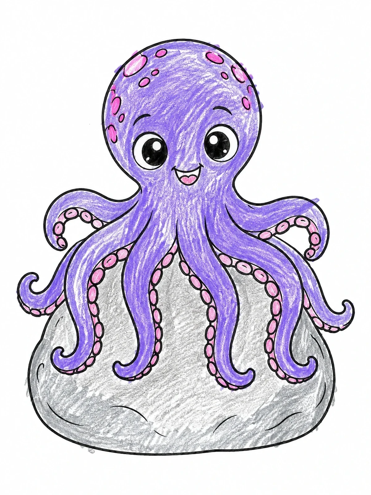 Colored example of the Cute Octopus Sitting On Rock coloring page