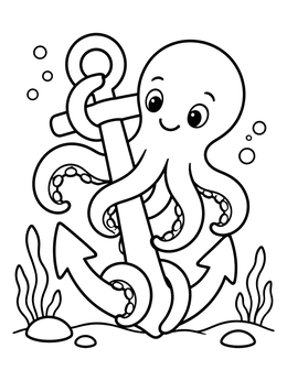 Free printable Cute Octopus With Nautical Anchor coloring page