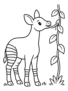 Free printable Cute Okapi Eating Vine Leaves coloring page