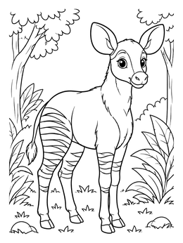 Free printable Cute Okapi In The Forest coloring page