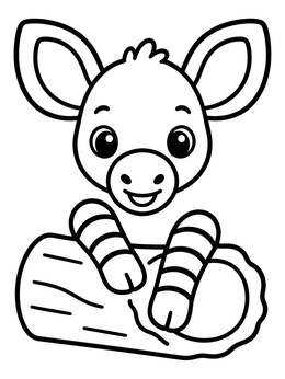 Free printable Cute Okapi Peeking Over A Log coloring page