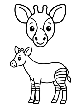 Free printable Cute Okapi And Portrait Face coloring page