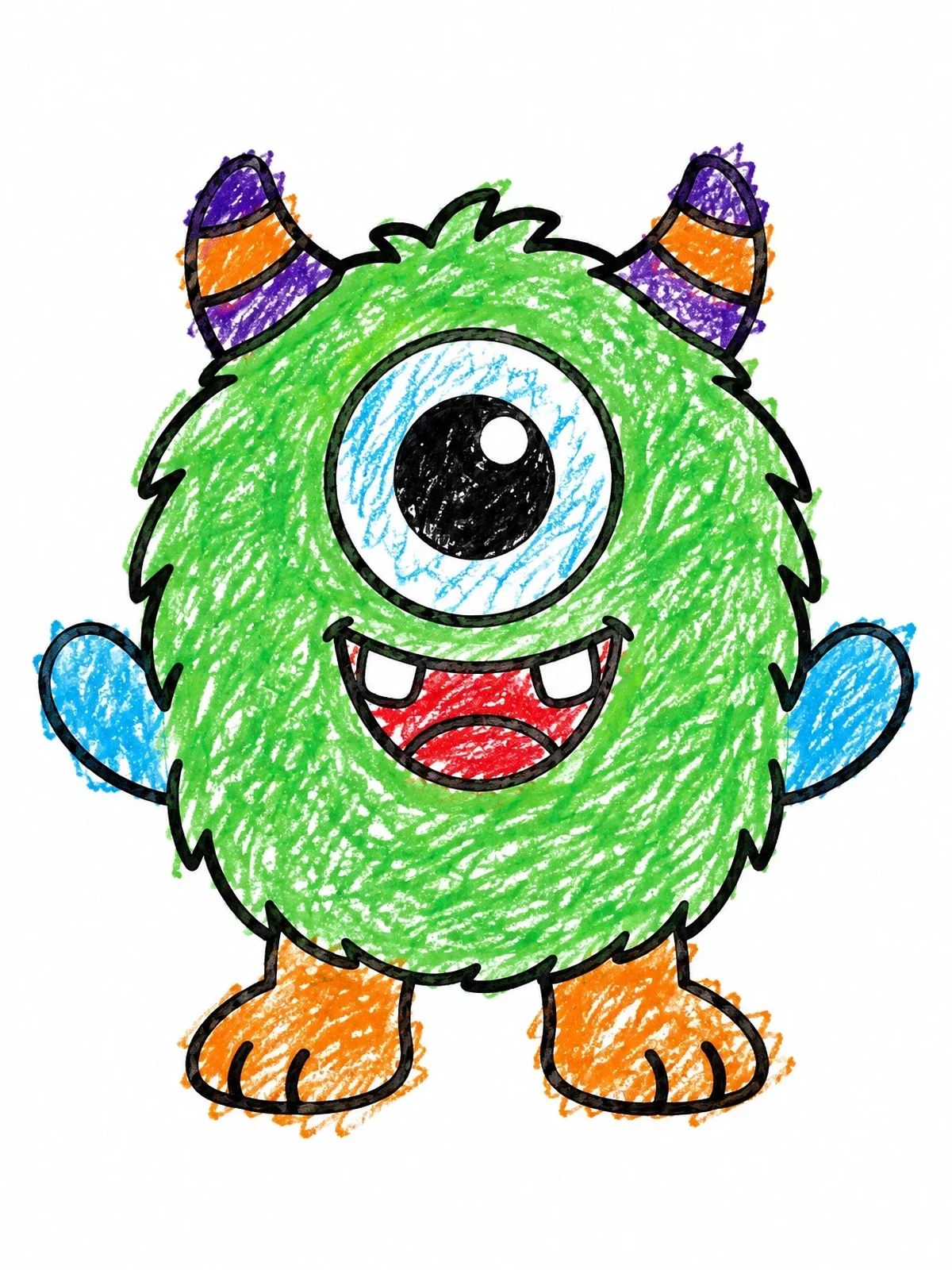 Colored example of the Cute One Eyed Furry Monster coloring page