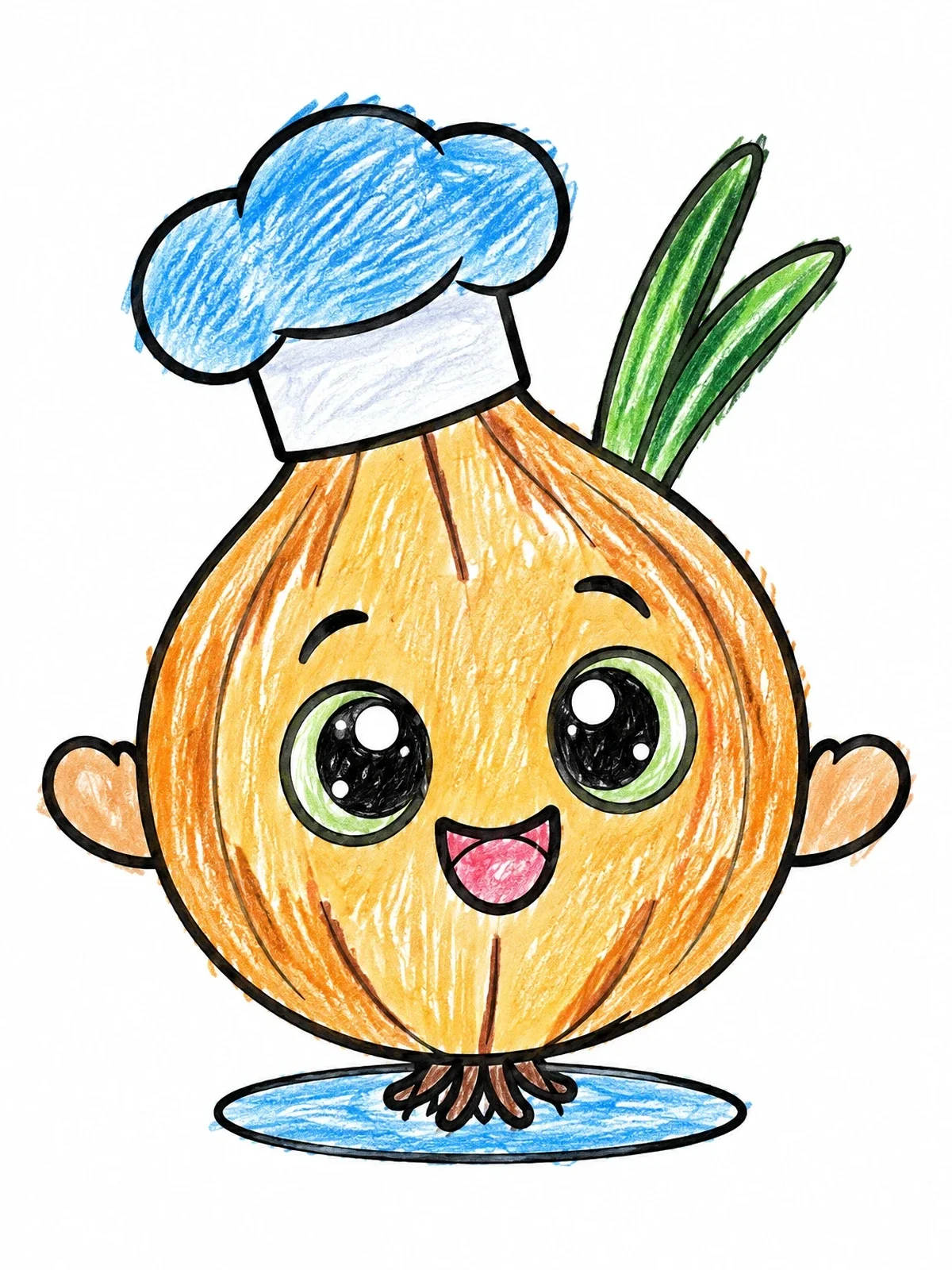 Colored example of the Cute Onion Chef With Hat coloring page