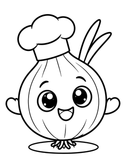 Free printable Cute Onion Chef With Hat coloring page