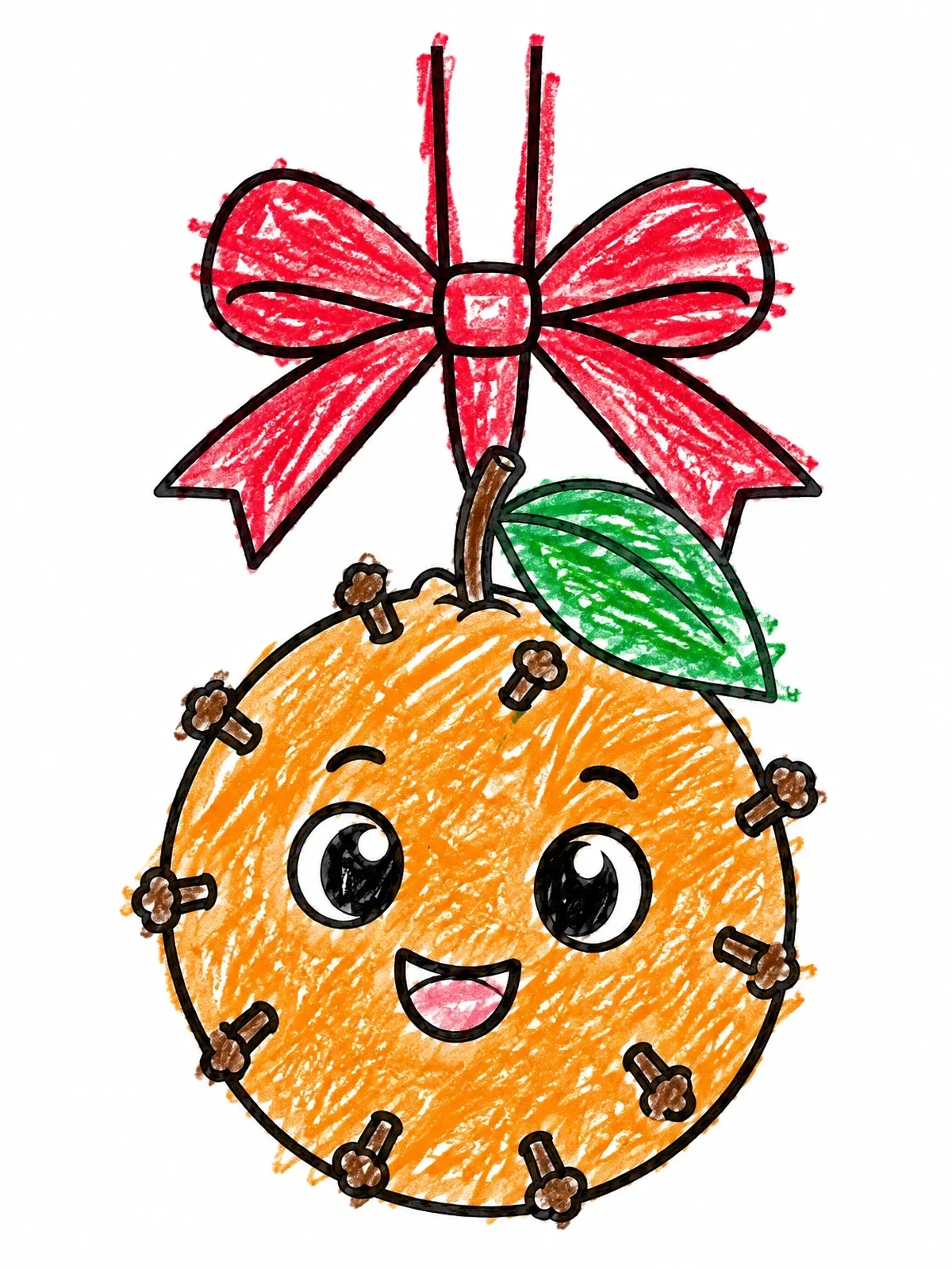 Colored example of the Cute Holiday Orange Pomander With Bow coloring page