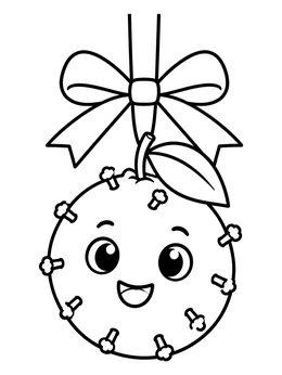 Free printable Cute Holiday Orange Pomander With Bow coloring page