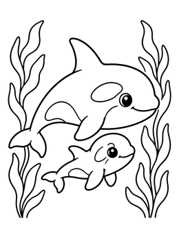 Free printable Cute Orca Mother And Calf coloring page