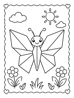 Free printable Cute Origami Butterfly In The Garden coloring page