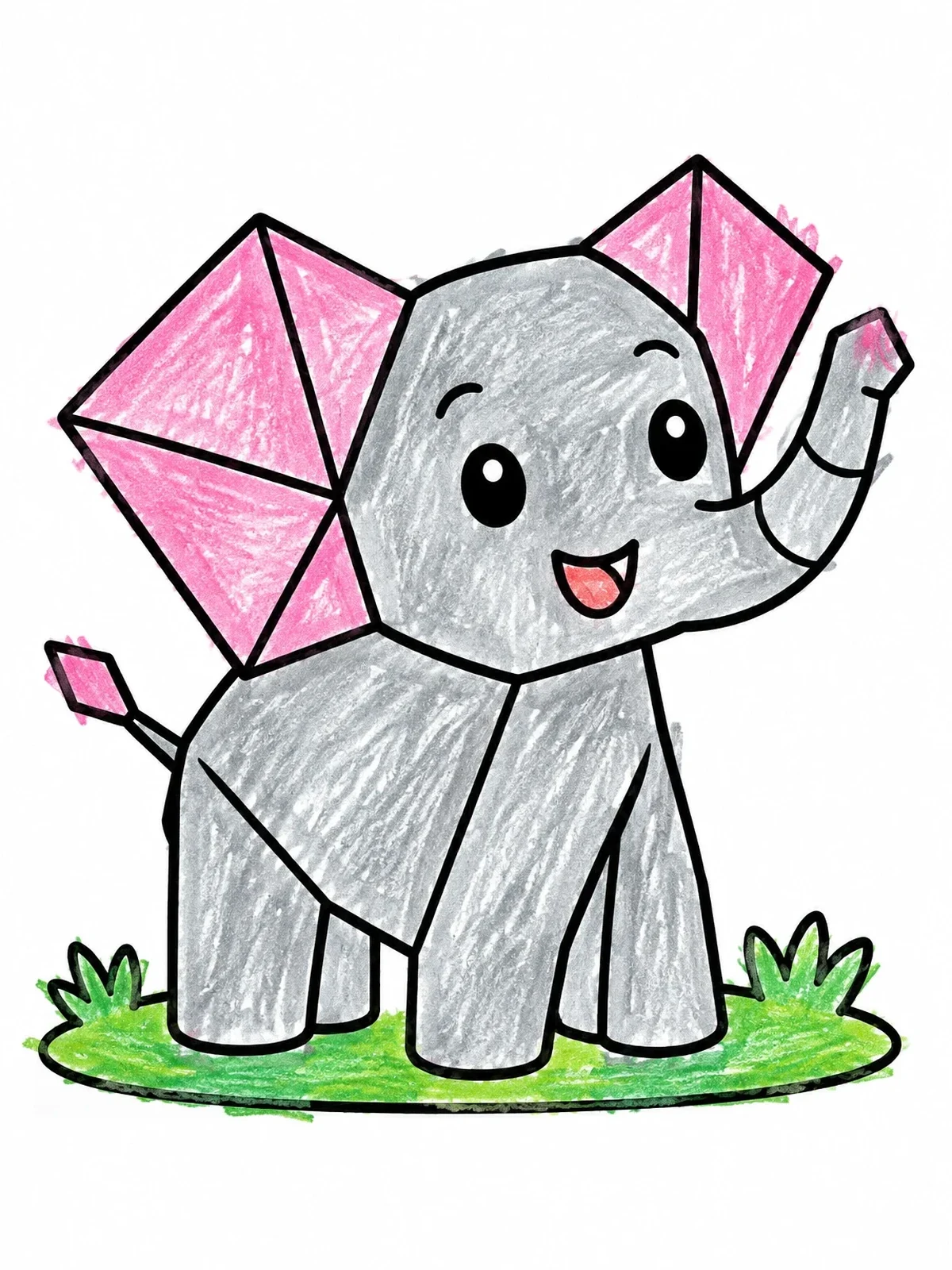Colored example of the Cute Origami Elephant With Big Ears coloring page