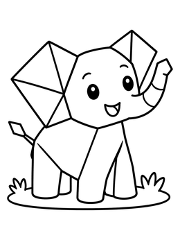 Free printable Cute Origami Elephant With Big Ears coloring page