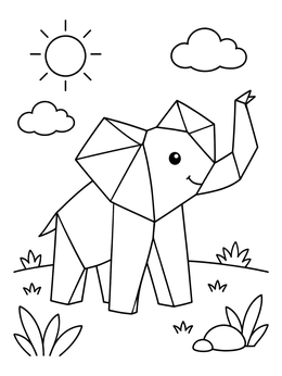 Free printable Cute Geometric Origami Elephant Outdoors coloring page