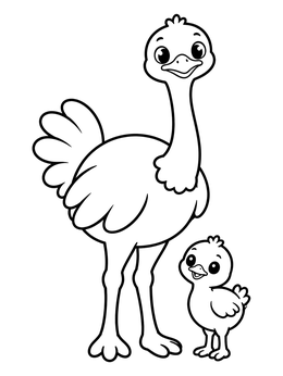 Free printable Cute Ostrich And Baby Chick coloring page