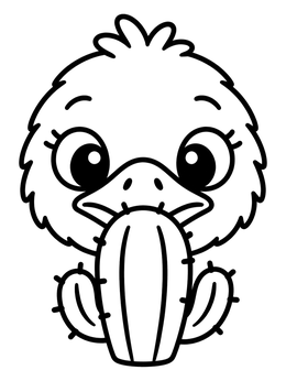 Free printable Cute Ostrich Chick Behind Cactus coloring page