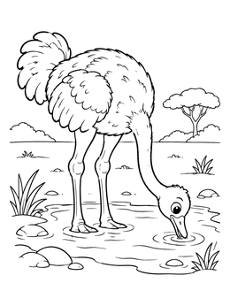 Free printable Cute Ostrich Drinking Water coloring page