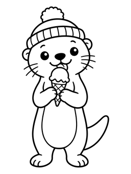 Free printable Cute Otter Eating Ice Cream coloring page