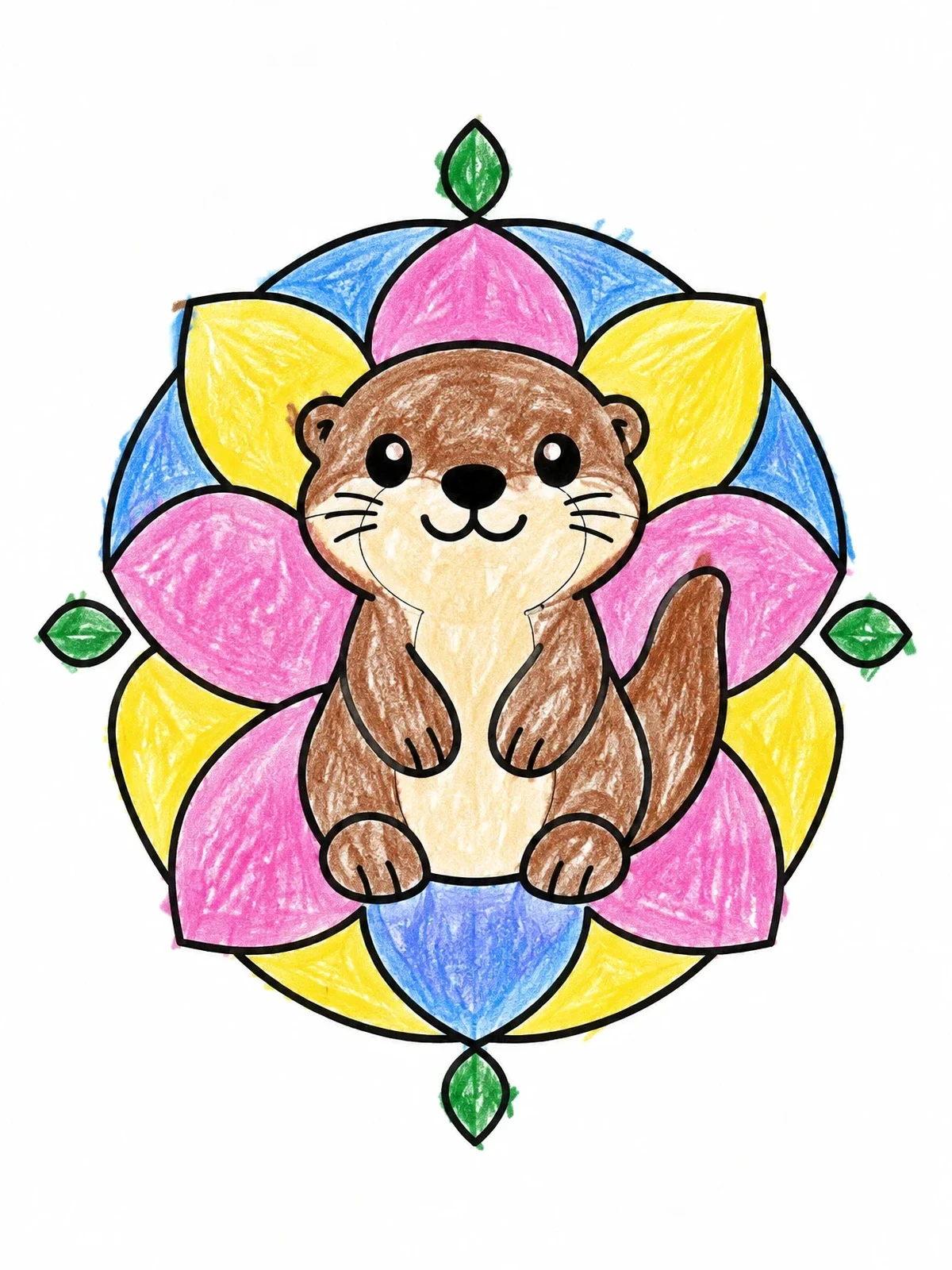 Colored example of the Cute Otter On Floral Mandala coloring page
