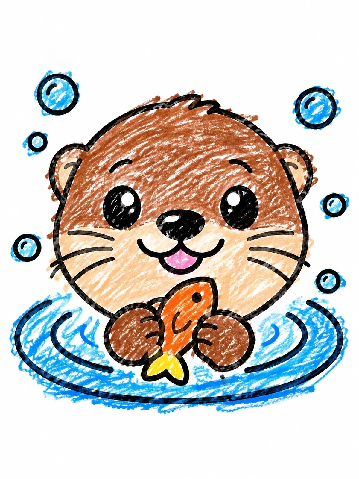 Colored example of the Cute Otter Holding A Fish coloring page