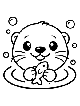 Free printable Cute Otter Holding A Fish coloring page