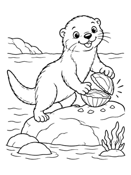 Free printable Cute Otter Opening Clam Shell coloring page