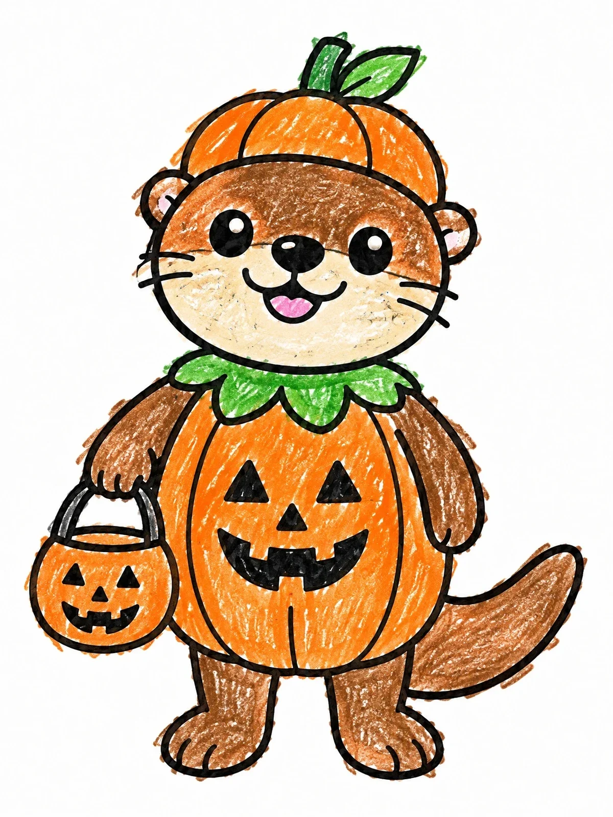 Colored example of the Cute Otter In Pumpkin Costume coloring page