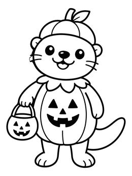 Free printable Cute Otter In Pumpkin Costume coloring page