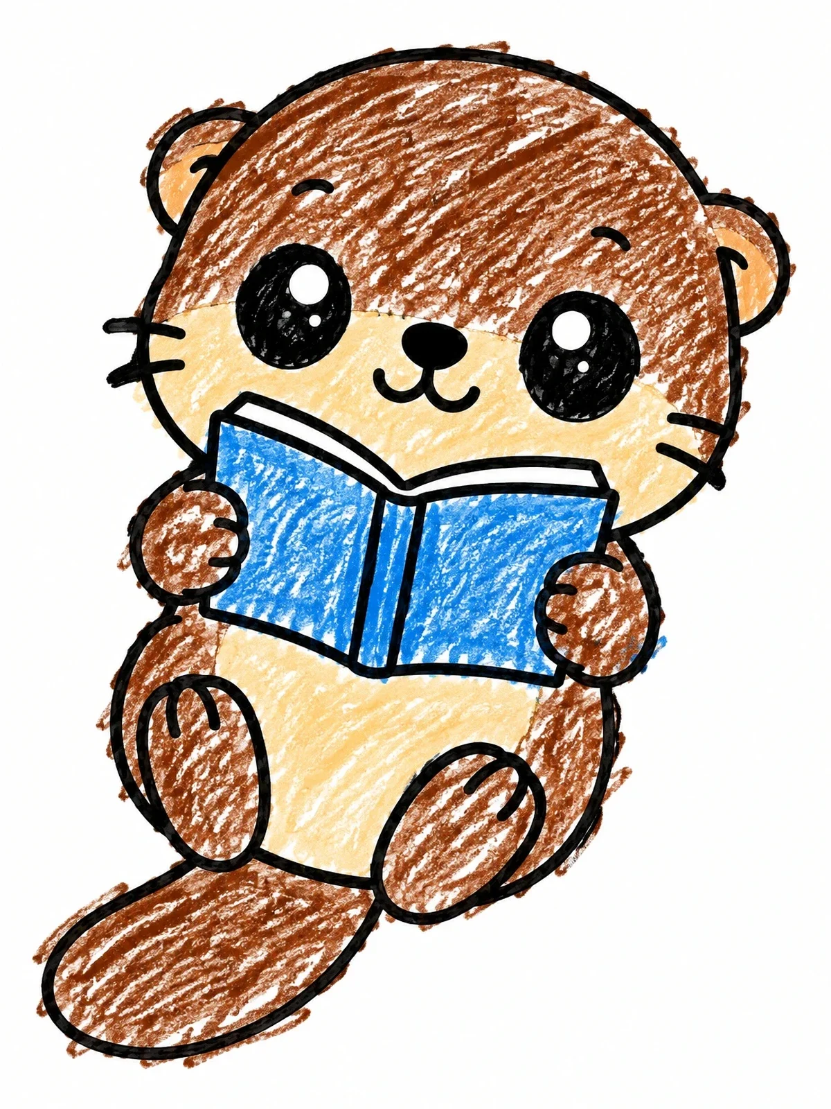 Colored example of the Cute Otter Reading A Book coloring page