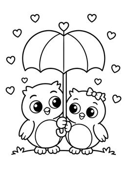 Free printable Cute Owl Couple Under Umbrella coloring page