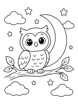 Free printable Cute Owl Under Crescent Moon coloring page