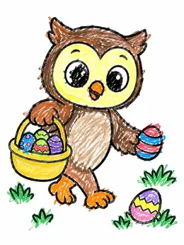 Cute Owl On Easter Egg Hunt Coloring Page