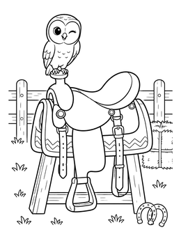 Free printable Cute Owl On A Western Saddle coloring page