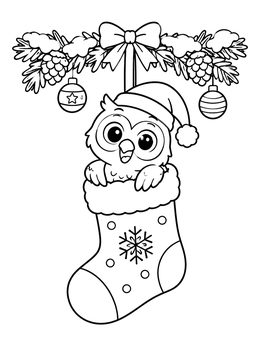 Free printable Cute Owl In Christmas Stocking coloring page