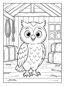 Free printable Cute Owl Inside A Cozy Barn coloring page