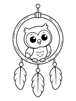 Free printable Cute Owl Inside Dream Catcher coloring page
