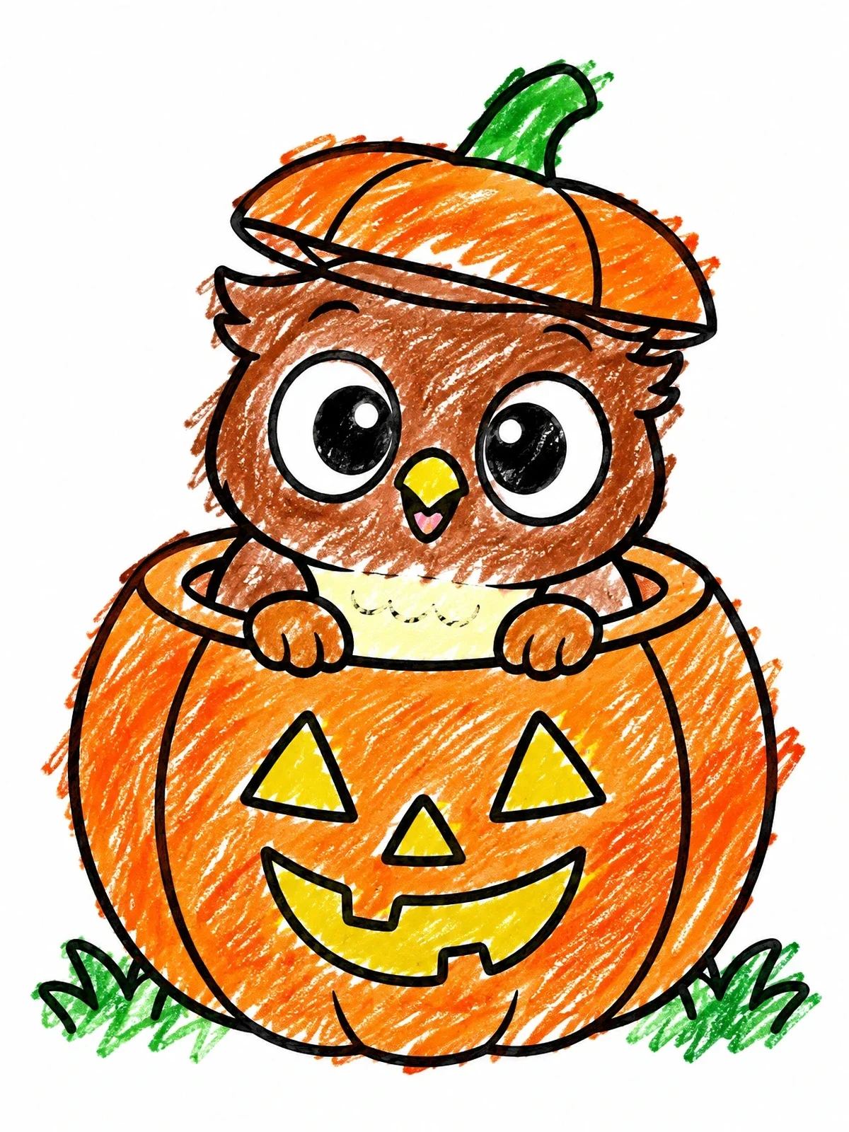 Colored example of the Cute Owl Inside A Jack O' Lantern coloring page