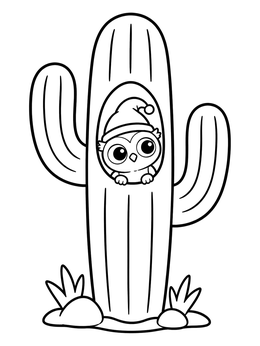 Free printable Cute Owl Inside Saguaro Cactus coloring page