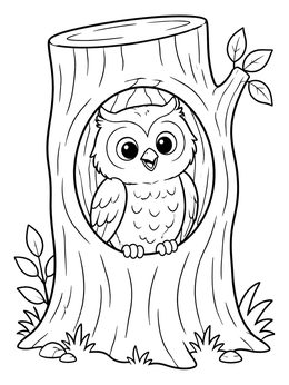 Free printable Cute Owl Inside Tree Hollow coloring page