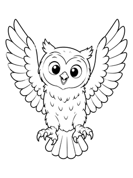 Free printable Cute Owl Landing In Flight coloring page