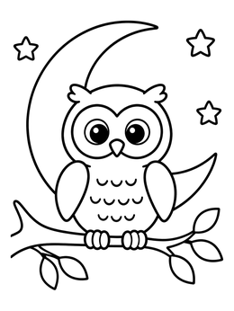 Free printable Cute Owl On A Moonlit Branch coloring page