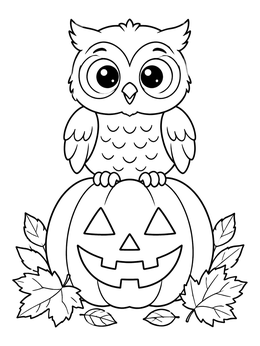 Free printable Cute Owl On A Carved Pumpkin coloring page