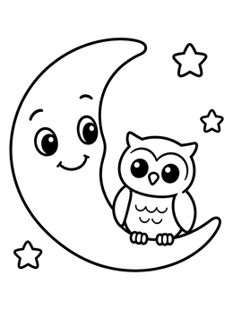 Free printable Cute Owl On Crescent Moon coloring page