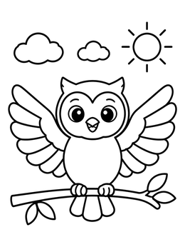 Free printable Cute Owl With Open Wings coloring page