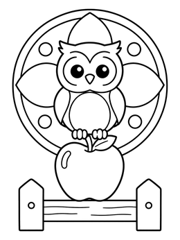 Free printable Cute Owl Perched On An Apple coloring page