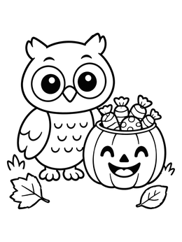 Free printable Cute Owl With Halloween Pumpkin Candy coloring page