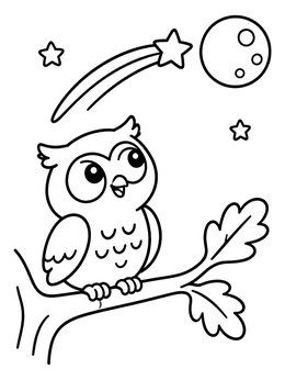 Free printable Cute Owl Watching A Shooting Star coloring page