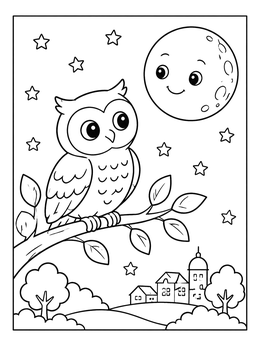 Free printable Cute Owl Under The Smiling Moon coloring page