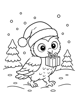 Free printable Cute Owl With Christmas Present coloring page