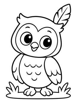 Free printable Cute Owl With Feather coloring page